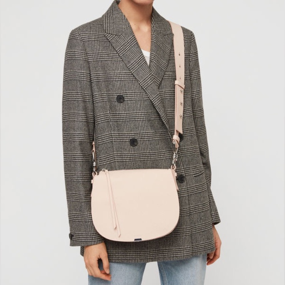 AllSaints Captain Leather Lea Round Crossbody Blush Peach All Saints